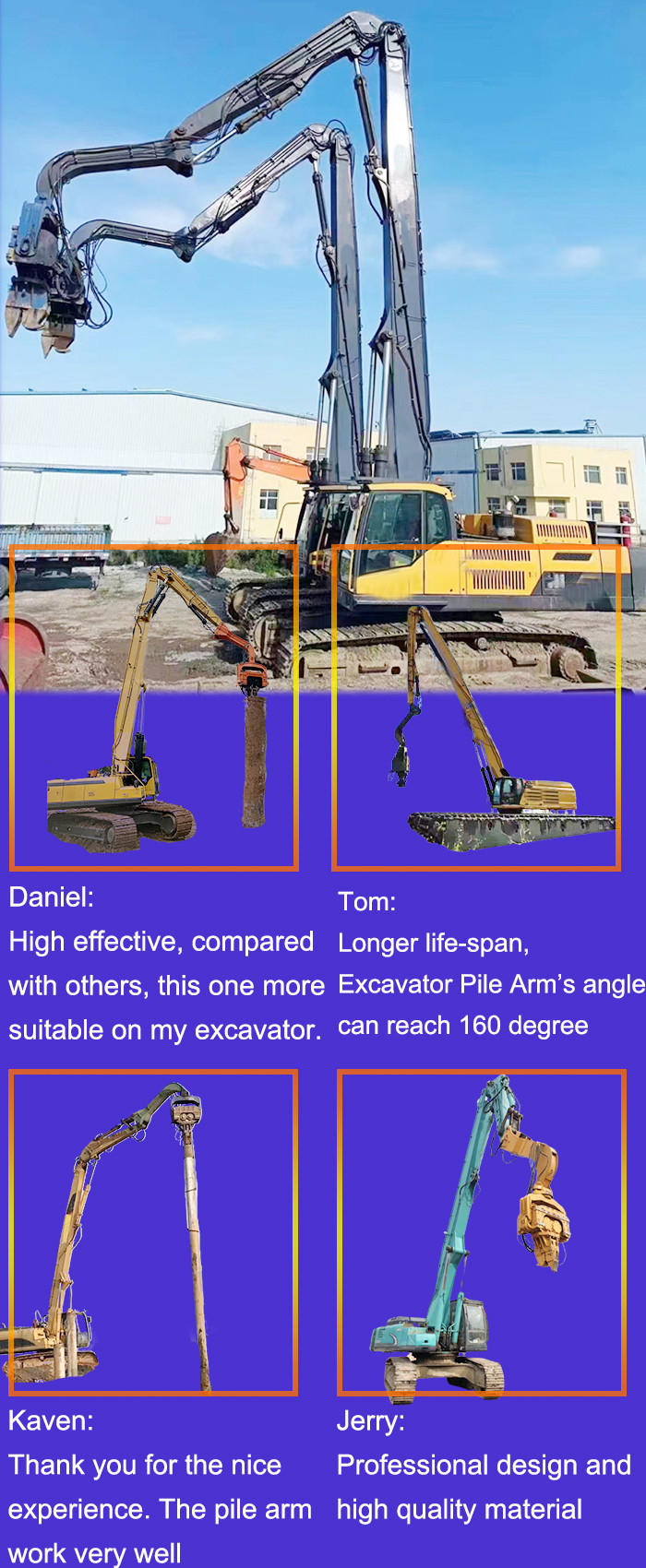 Excavator Pile Arm With Higher Pile Height For 20 Ton 30 Ton 45 Ton 55 Ton