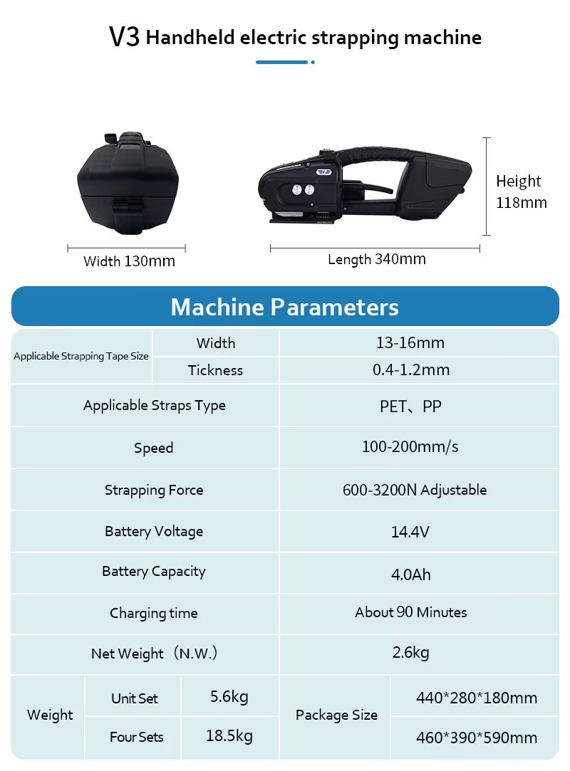 Rechargeable Pallet Electric Strapping Tool PET PP Fully Automatic Tightening All In One Machine
