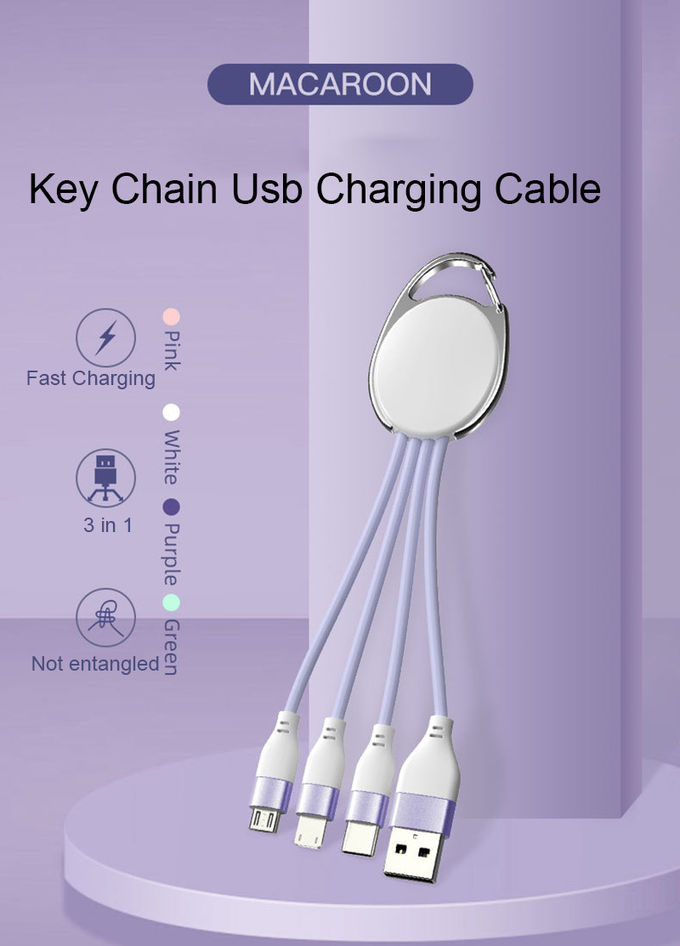 Portable 17cm 3 in 1 keyring charging cable USB 2.0 TPE Copper