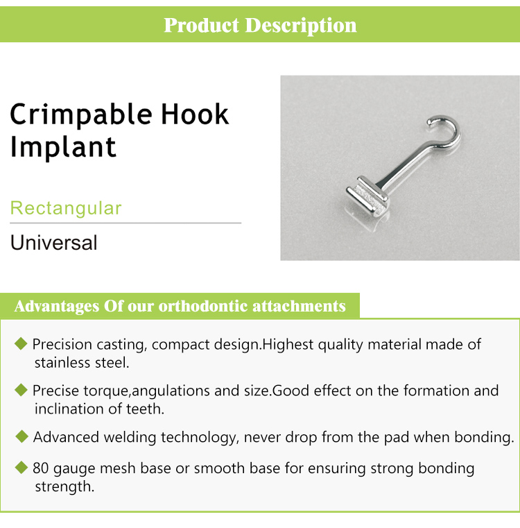 Class I Instrument Silver Orthodontic Accessories Crimpable Hook Implant