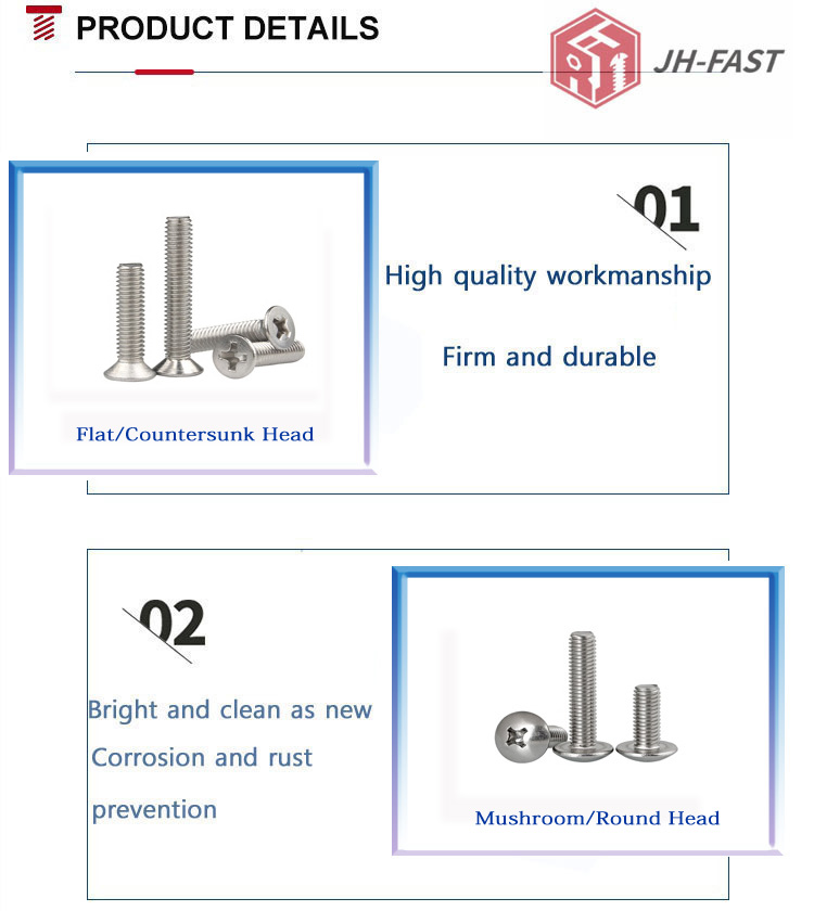 Stainless Steel M3 M4 M5 M6 M8 Cross Recessed Phillips Mushroom Umbrella Truss Head Screws