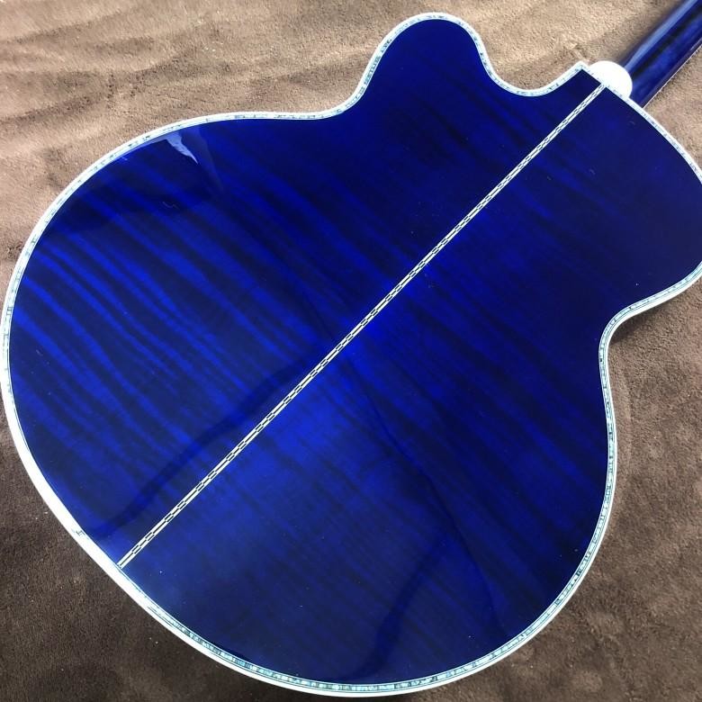 Custom 43 Inch Sky Blue Lacquered Solid Wood Polished Jumbo Flamed Maple Back Side Cutaway Acoustic Guitar