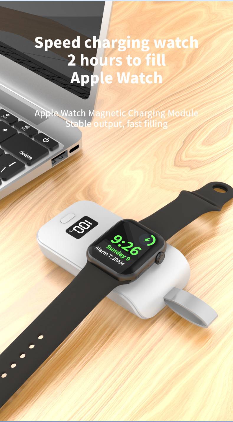 2500mAh Power Bank Portable Wireless Watch Charger With Digital Display