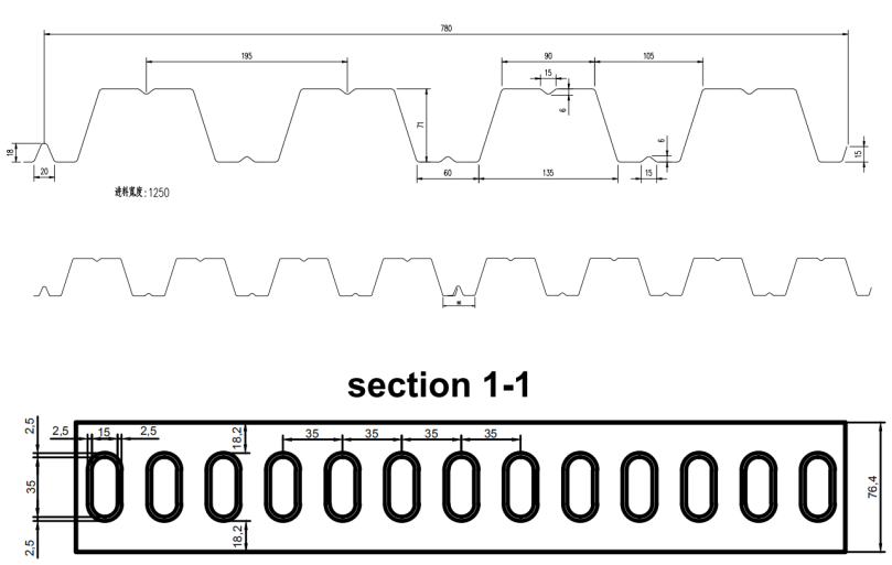 Drawing profile of the metal decking machine