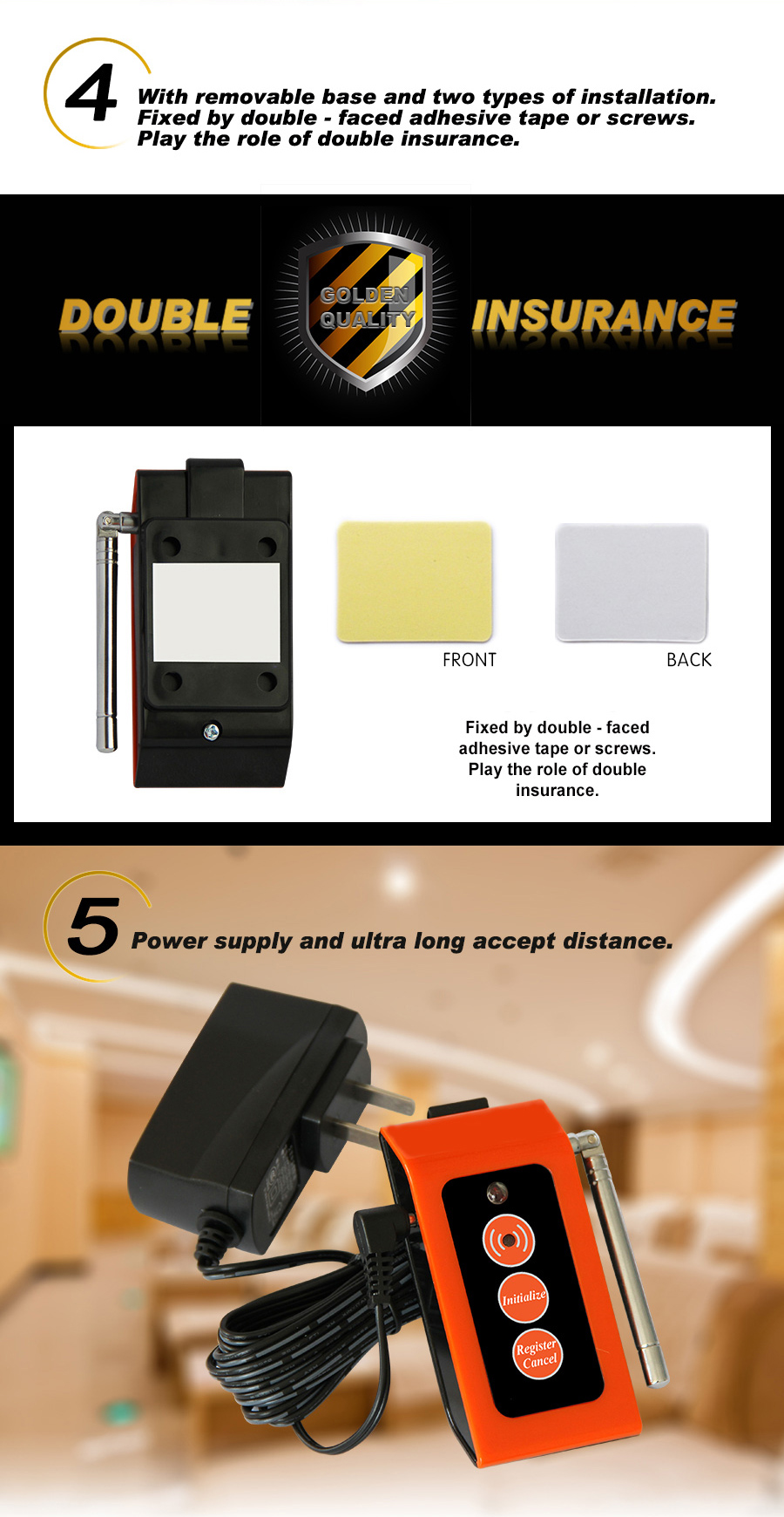 Wireless elderly person pager system long accept distance emergency alarm with call button