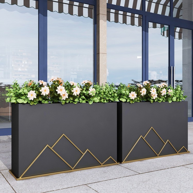 Modern large outdoor metal white square planter box put on the street
