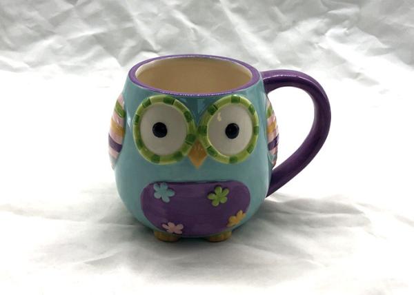 Lovely 3D Ceramic Mug Great Blue And Purple Owl Coffee Travel Mug OEM / ODM