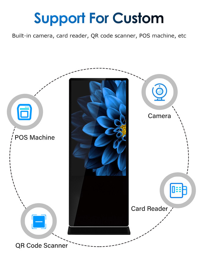 Ultra Thin 49 Inch Floor Standing Interactive Kiosk 60000 Hours Lifetime