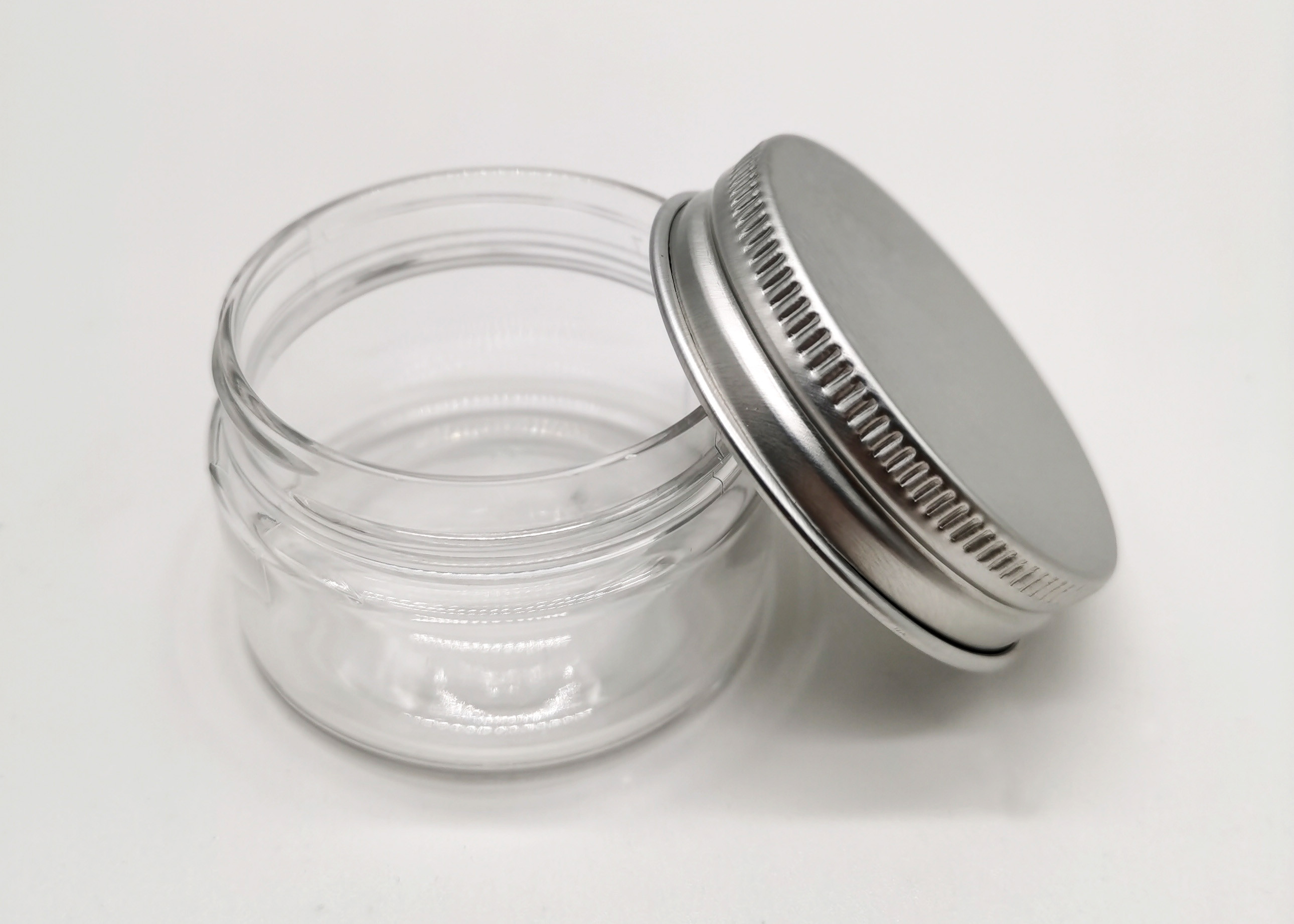 20g Clear PET Cosmetic Cream Jar With Screw Aluminum Cap