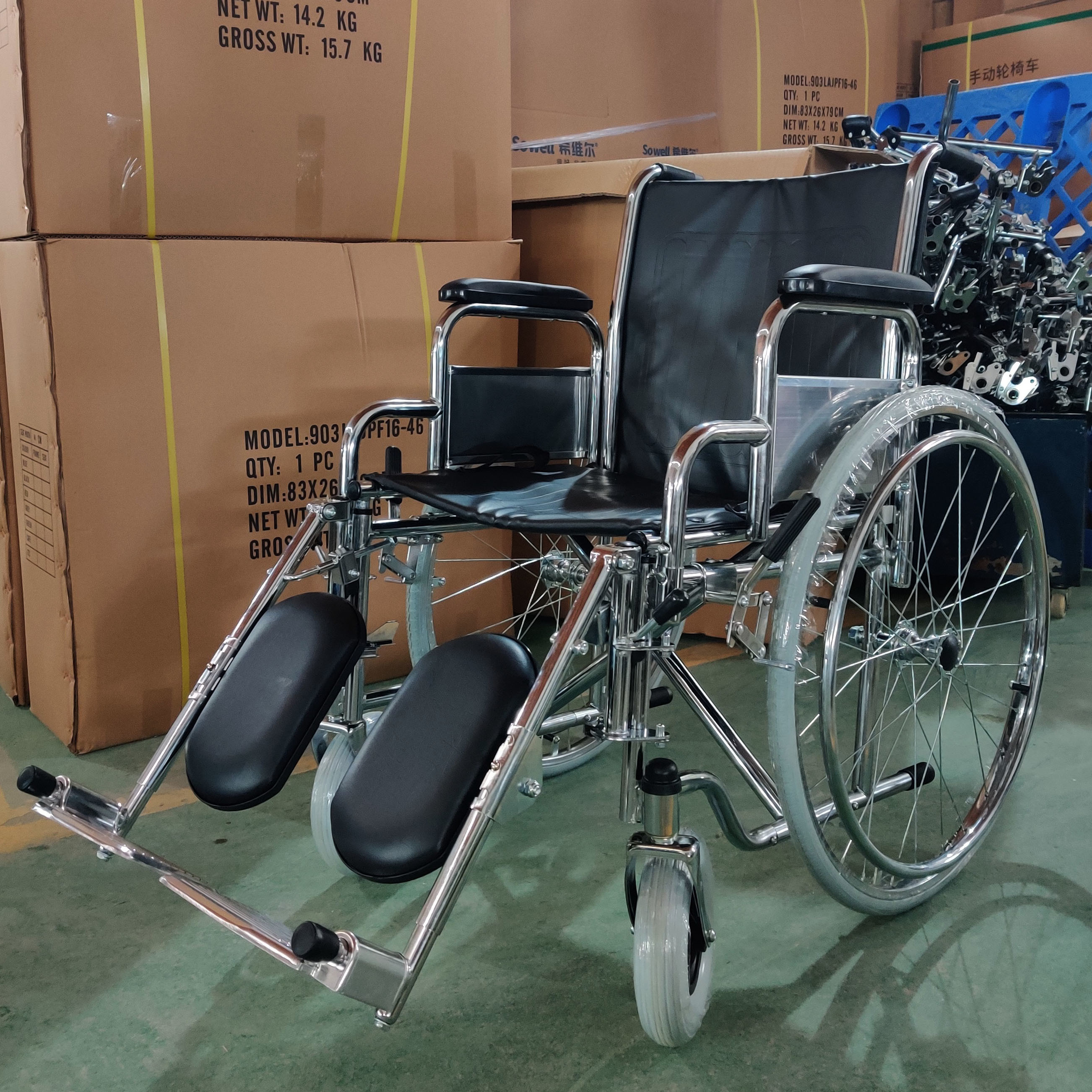 Multifunctional Folding Steel Wheelchair With Detachable Desk Armrest Elevating Footrest