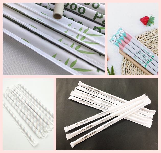 Custom Logo Printed Drinking Straw Wrapping Paper 28gsm Individual Packaging