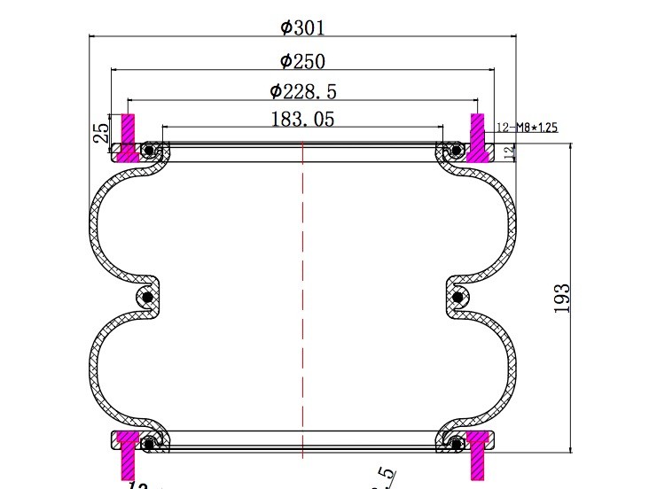 W01-M58-7524 Firestone Air Spring Shocks Style 22 With Countersunk Steel Bead Rings 12 Pieces M8 Nuts