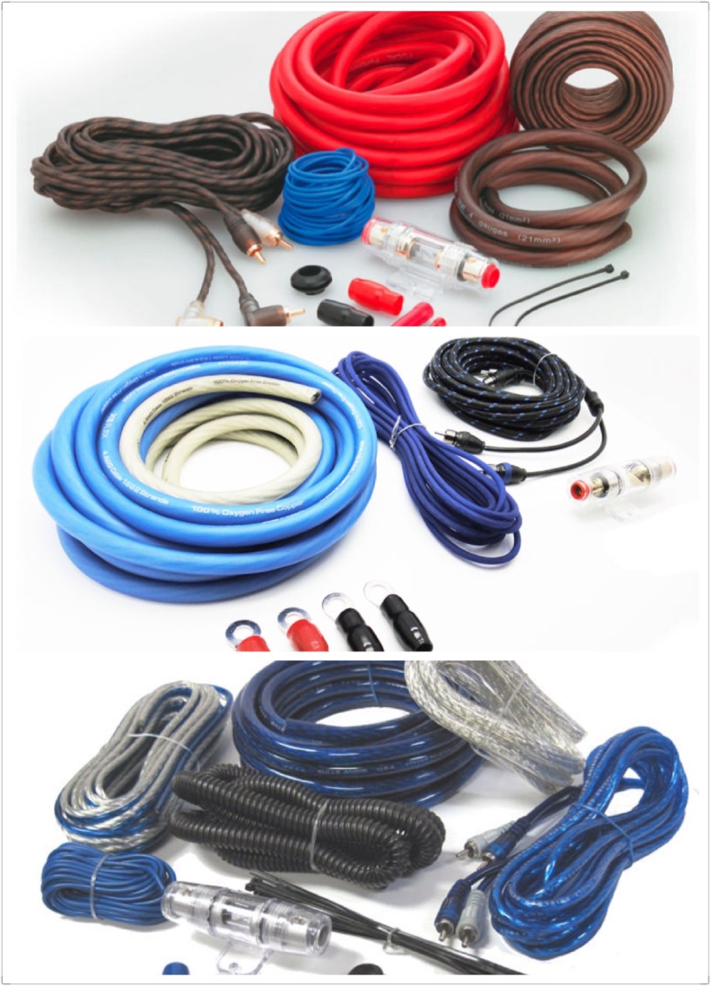 Durable 4 Gauge Car Audio Amplifier Wiring Kit with Insulated PVC and Stranded Conductor