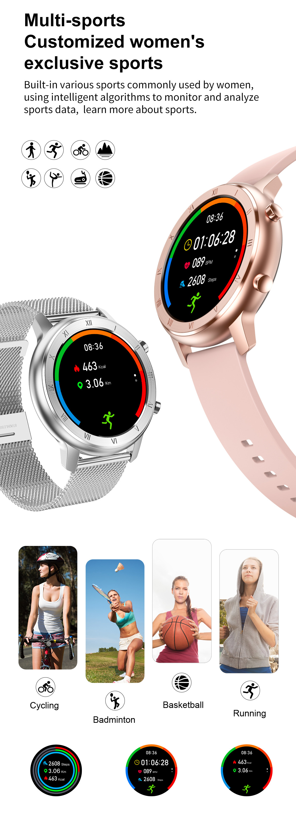 DT89 Smart Watch Women Men ECG Heart Rate Monitoring Blood Pressure IP68 Waterproof Fitness Tracker Lady Smart Band