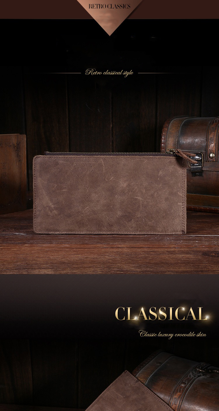 GENUINE LEATHER Men's Wallet with Multifunctional Pickup Bag Retro Crazy Horse Design