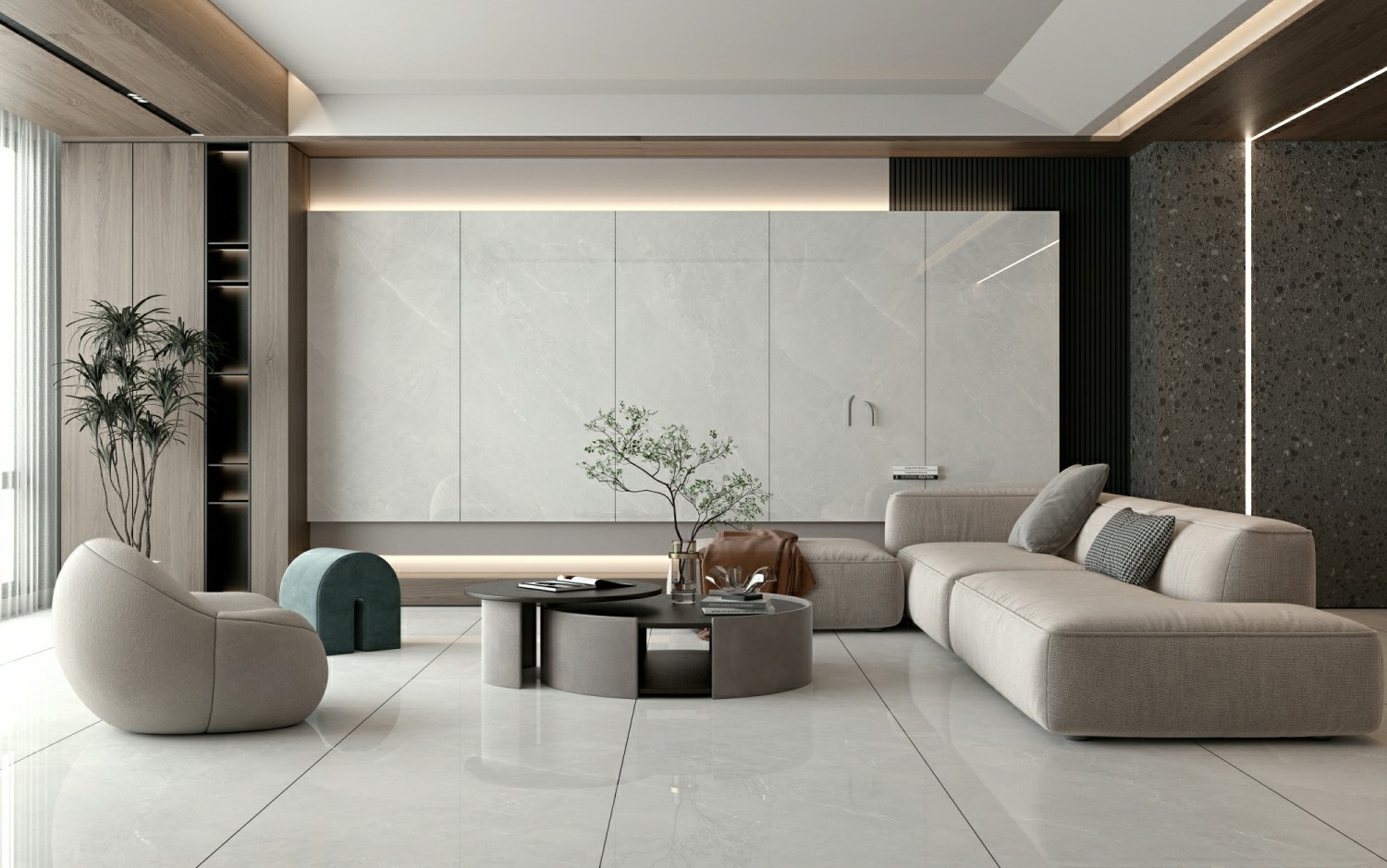 Retro Firebrick Outside Wall Glazed Gray Polished Porcelain Tile Interior Floor 900x1800x9mm For Bathroom And Office