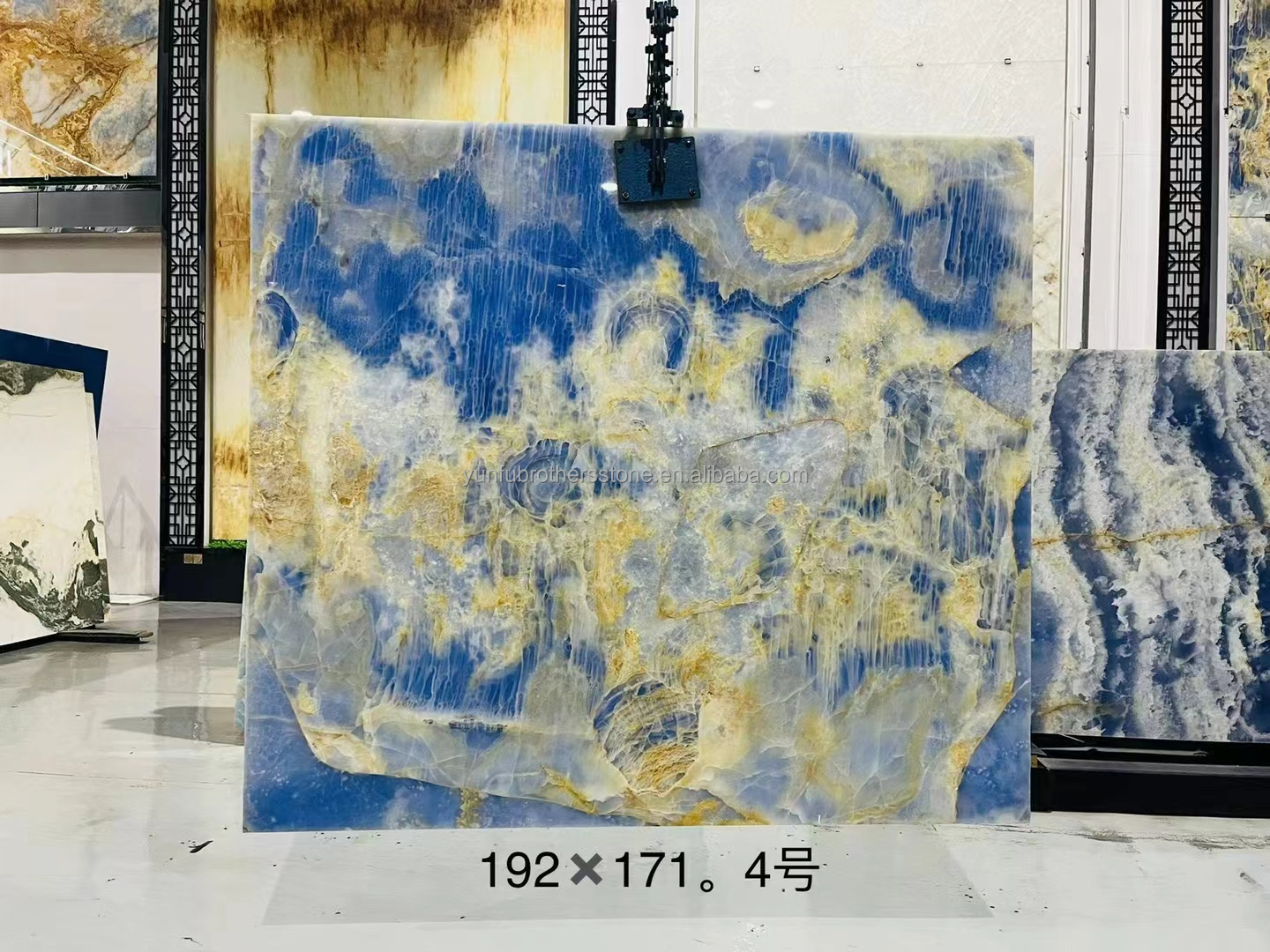 Blue Golden Onyx Stone Slabs Natural Translucent Marble for TV Background Wall Panels