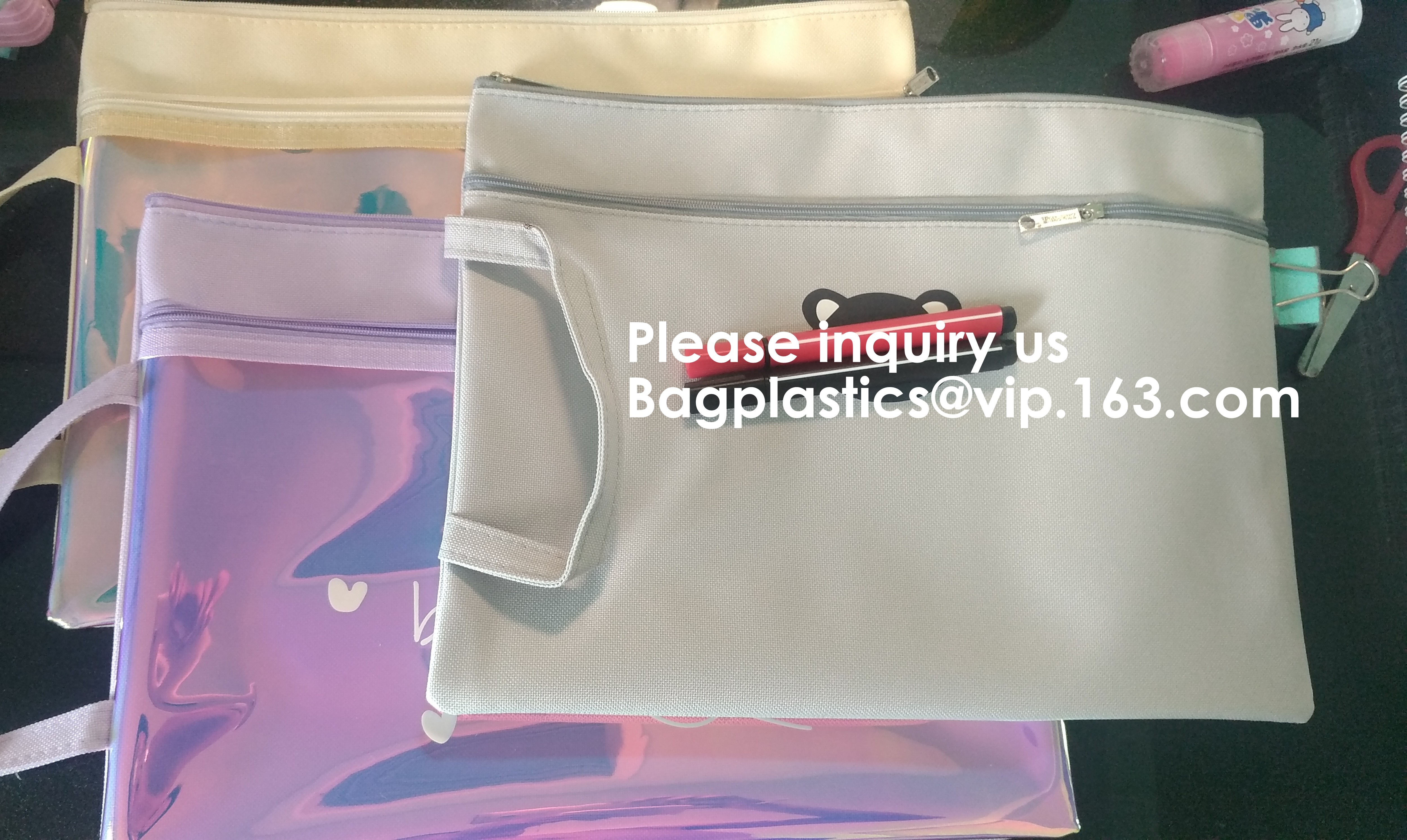 PVC A4/A5/A3 Waterproof Mesh Transparent Zipper File Folder Bag,A4 Double Zipper Mesh File Storage Bag With Color