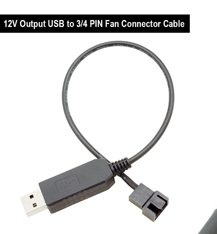USB 5V to 12V Voltage Step Up 3 Pin and 4 Pin PC Fan Power Adapter Cable