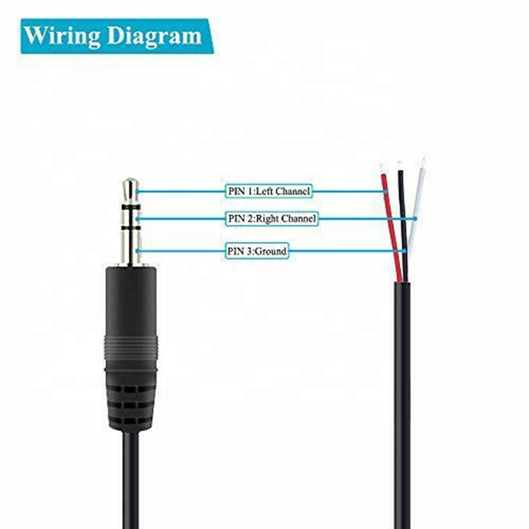 TRS 2 Pole Stereo Audio Jack 3.5mm Male Plug to Stripped Tinned Bare Wire Open End Cable