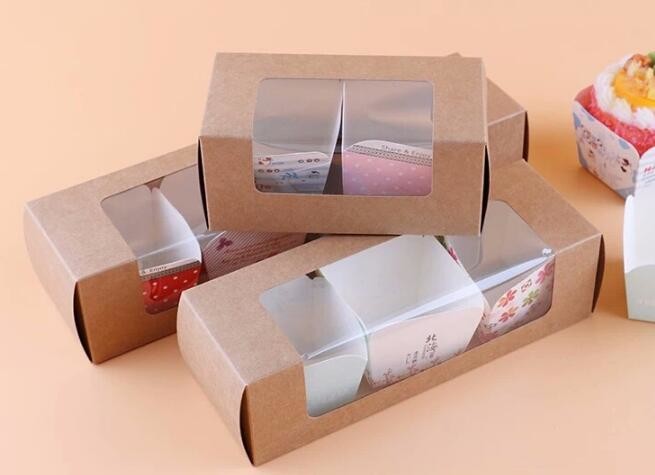 Wholesale custom Paper Cookies packing Cake Box with PVC window,Wholesale Plastic Square Birthday Wedding Packaging Clea