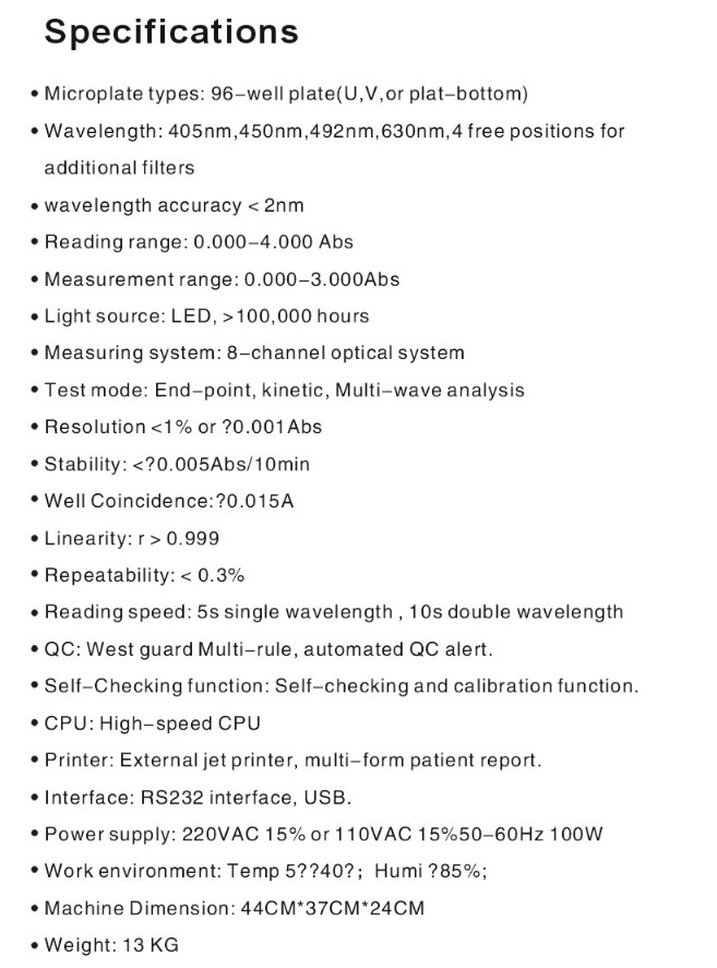 High Performance Fully Automated Elisa Reader Portable