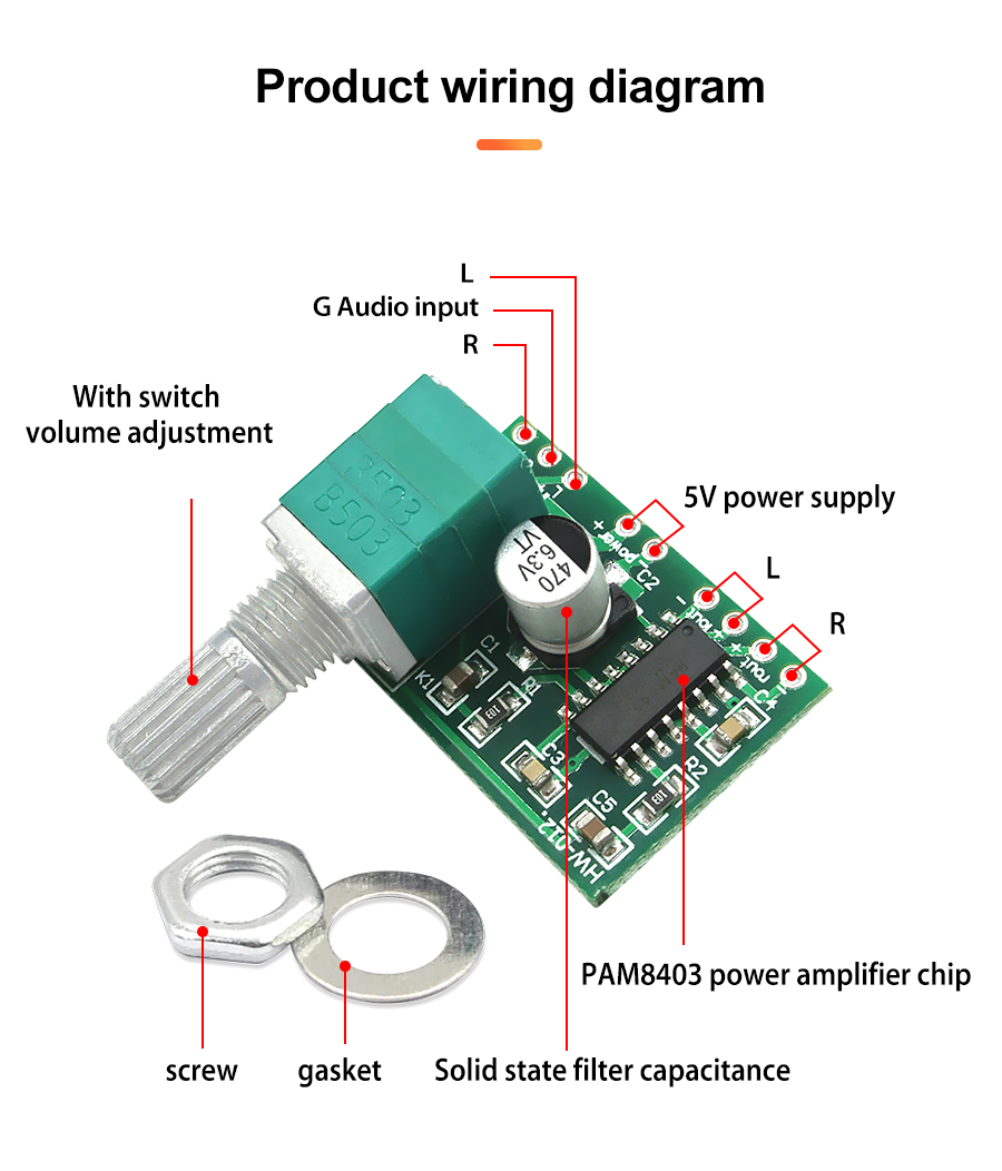GF1002 PAM8403 Audio Amplifier Board with USB Power and Potentiometer 2 Channels 2.0