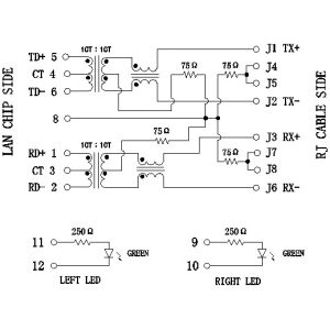 Tyco 1-6605758-1 250 Rj45 Modular Jack Shielded Right Angle 250 OHMS Resistor