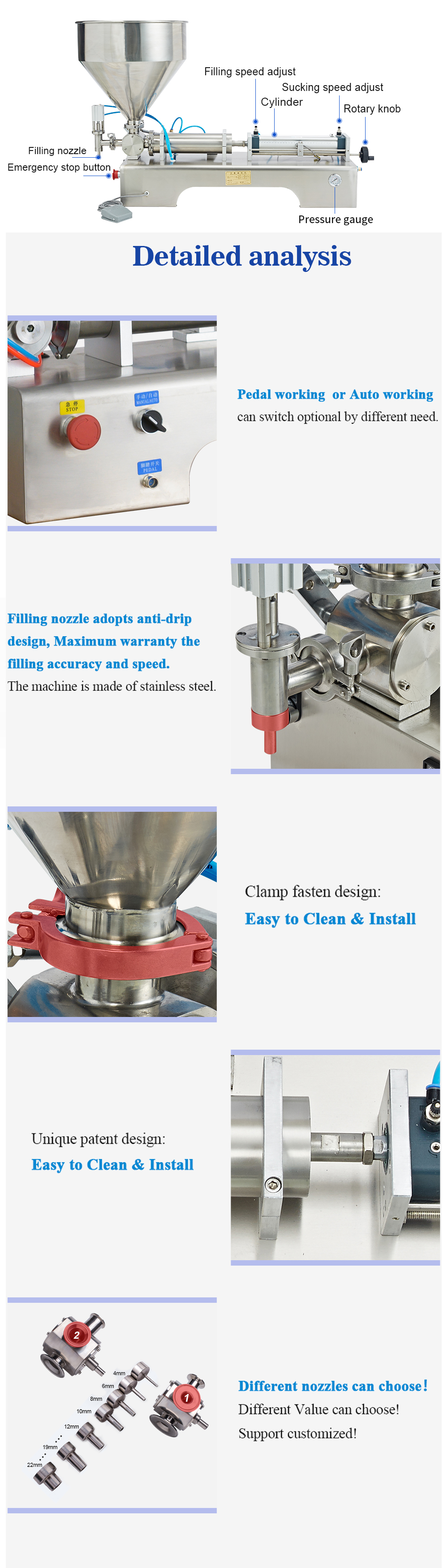 Semi Automatic Filling Machine for Paste and Liquid 30L Capacity DUOQI G1WTD-50-500ML