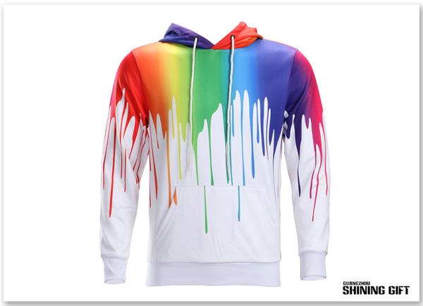 Graffiti Painting Drops Printed Long Sleeve Pockets Slim Pullover Hoodie