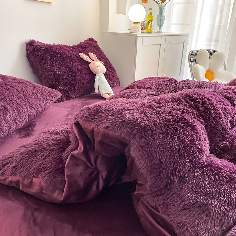200TC Thread Count Purple Color Luxury Shaggy Warm Mink Velvet Bedding Set for Winter