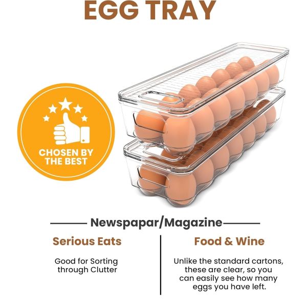 Quality Home Egg Container With Lid And Handle For Refrigerator Organization- Pack Of 2 - Clear Stackable Egg Holder For Kitchen Or Pantry Organizers And Storage for sale