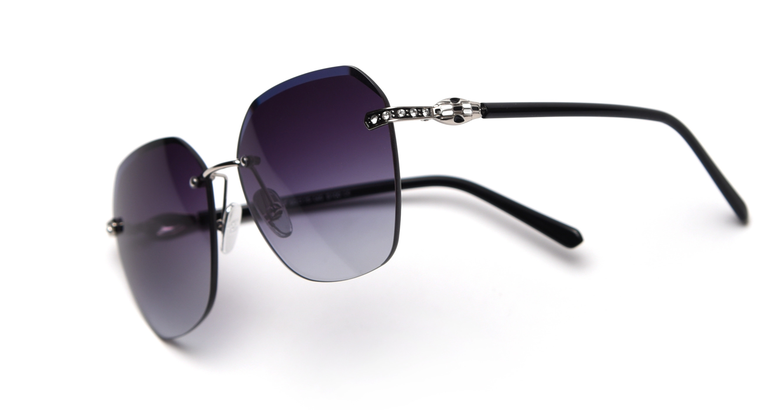 Gradient Shades Rimless Mirror Sunglasses UV 400 Protection Crystal Decoration
