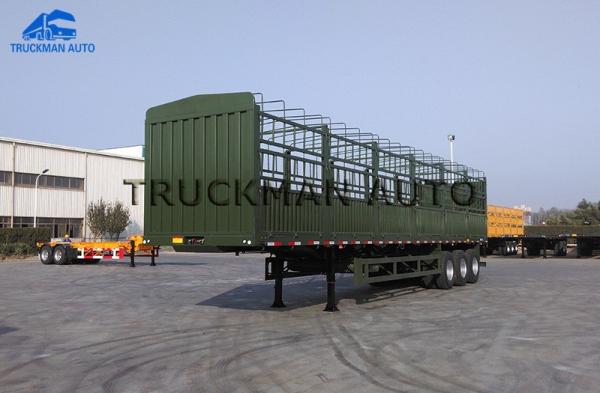 Heavy Duty Fence 3 Axle Semi Trailer , Semi Tractor Trailer With Sidewall And