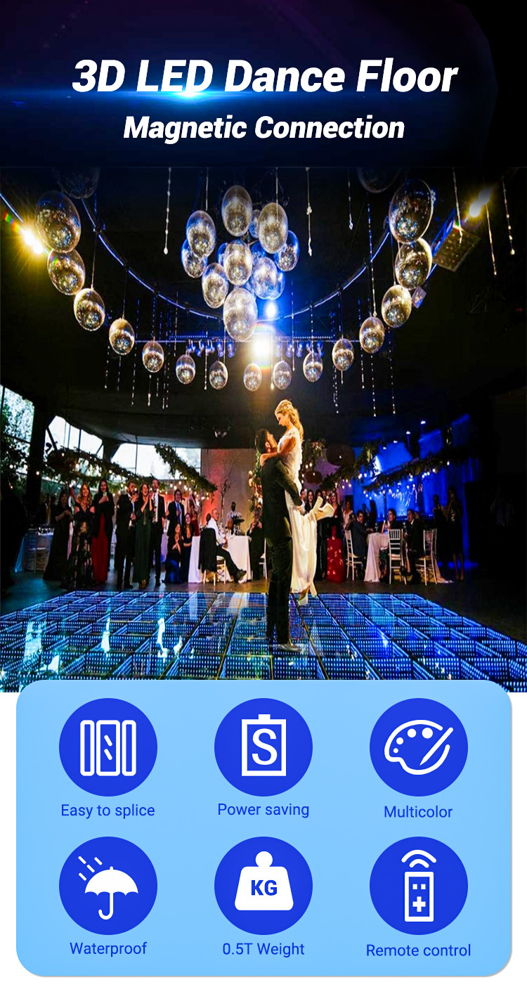 Tempered Glass Stage Lighting Equipments 3D Spark Wedding LED Dance Floor Panel