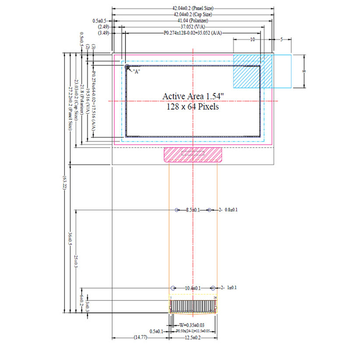 Passive Matrix 1.54 Inch OLED Dispaly Module SSD1309 ZIF FPC 36mm 128x64 Pixel