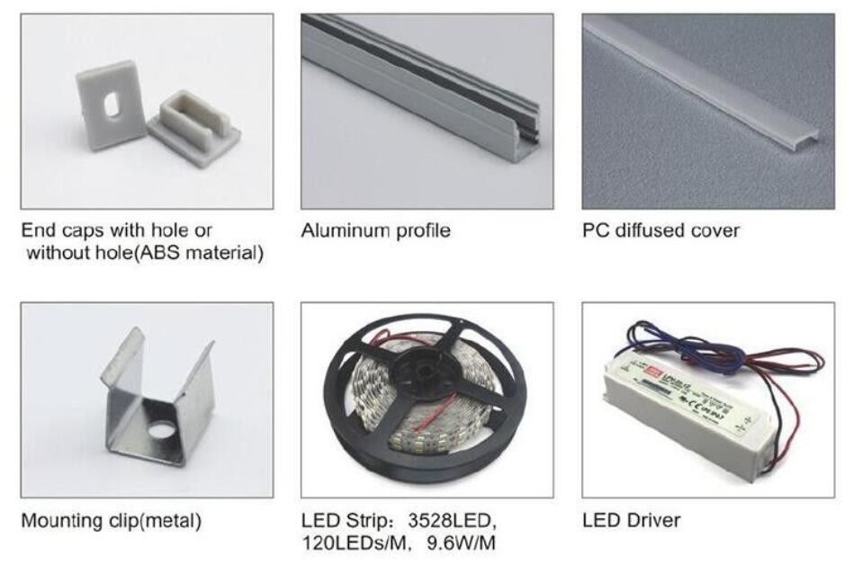 U shape LED aluminum extrusion profiles, milky diffuser for led strips, aluminum LED profiles for stores