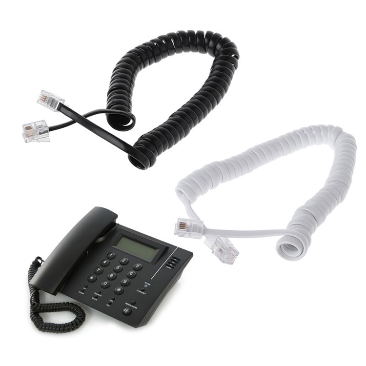Coiled Spring RJ9 4P4C RJ11 Black White Spiral Flat Cat3 ADSL Telephone Cable