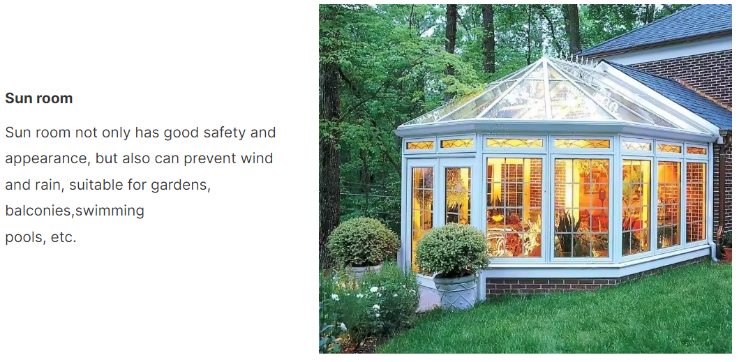 Waterproof Steel Frame Glass House Sunrooms With Clear Glass And Sliding Double Door