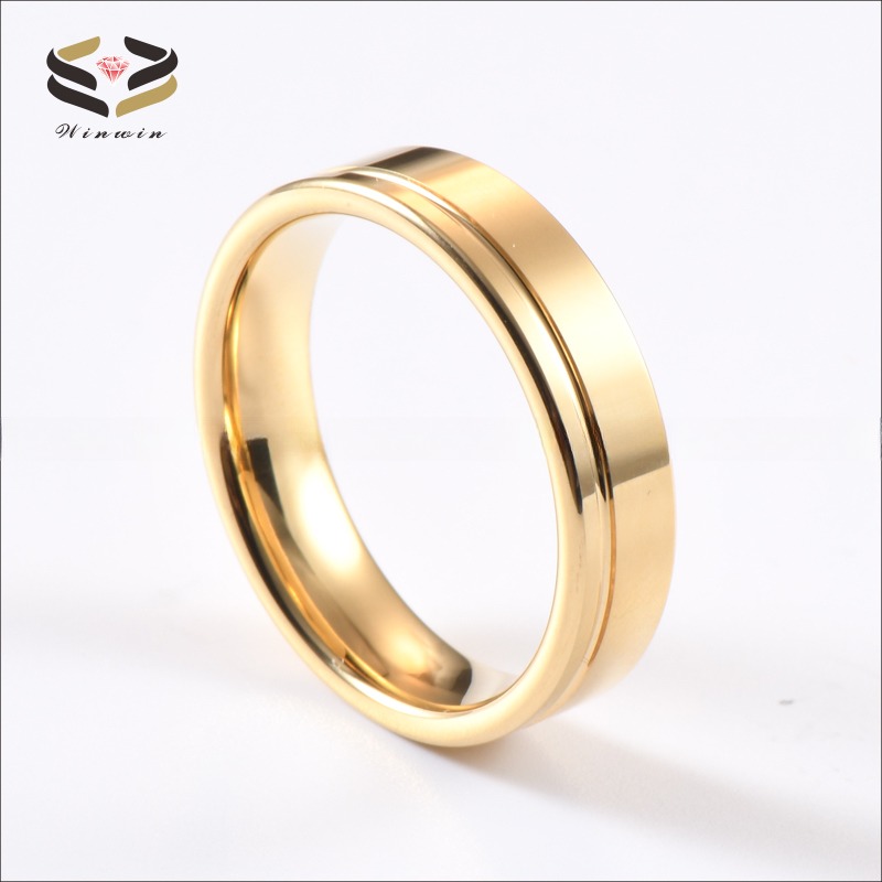Wedding Bands or Rings 6mm Fashion Offest Groove 18K Gold Tungsten Carbide Ring for Men Women Sample Making Service