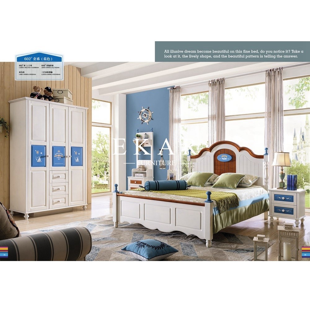 Mediterranean Solid bed soft bed solid wood children bed