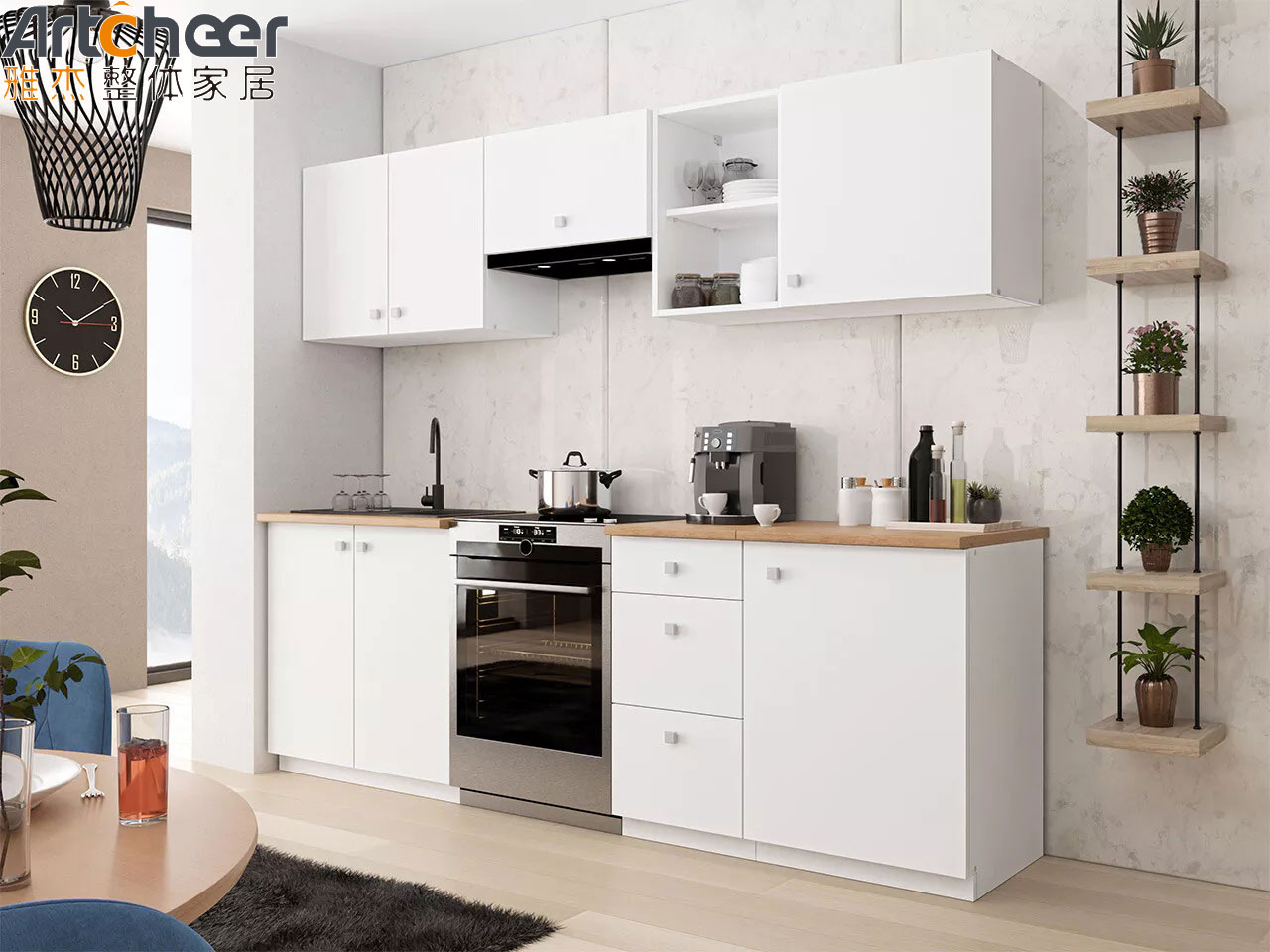 Grey Color Plywood Small Kitchen Cabinet with Modern Lacquer Door Panel Surface Treatment