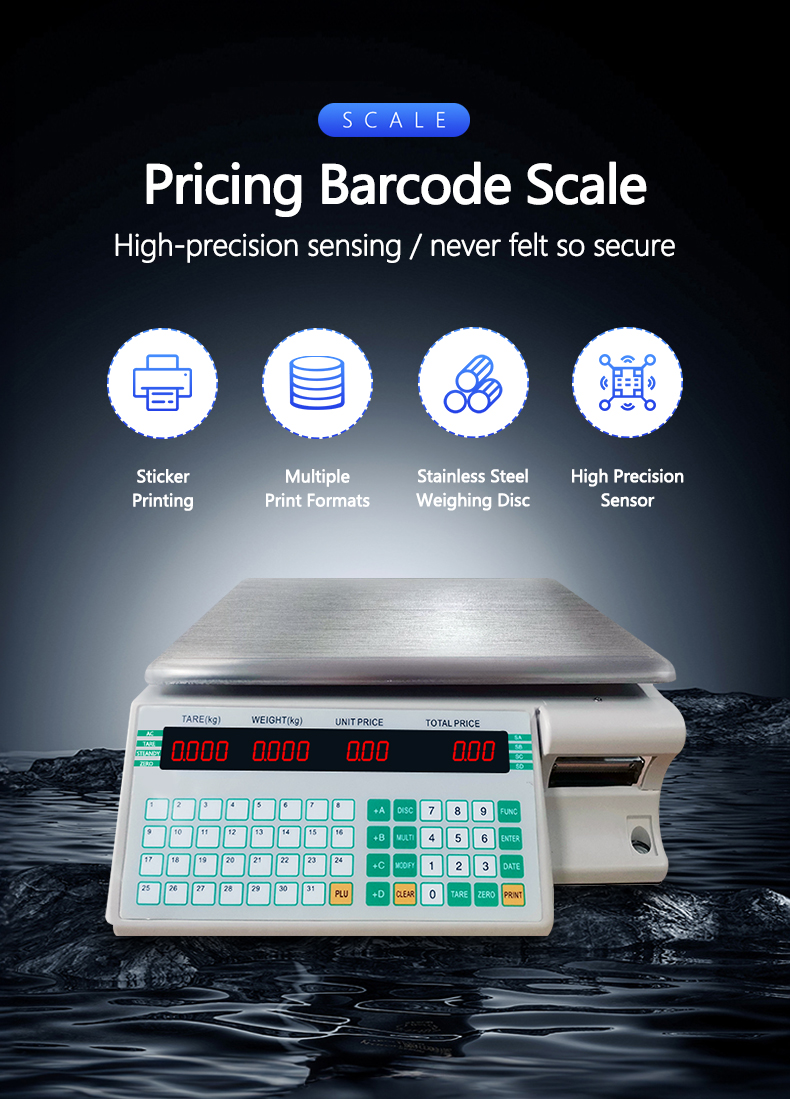 Supermarket 3kg Digital Computing Scale with Barcode Label Printing and Paper Roll Holder