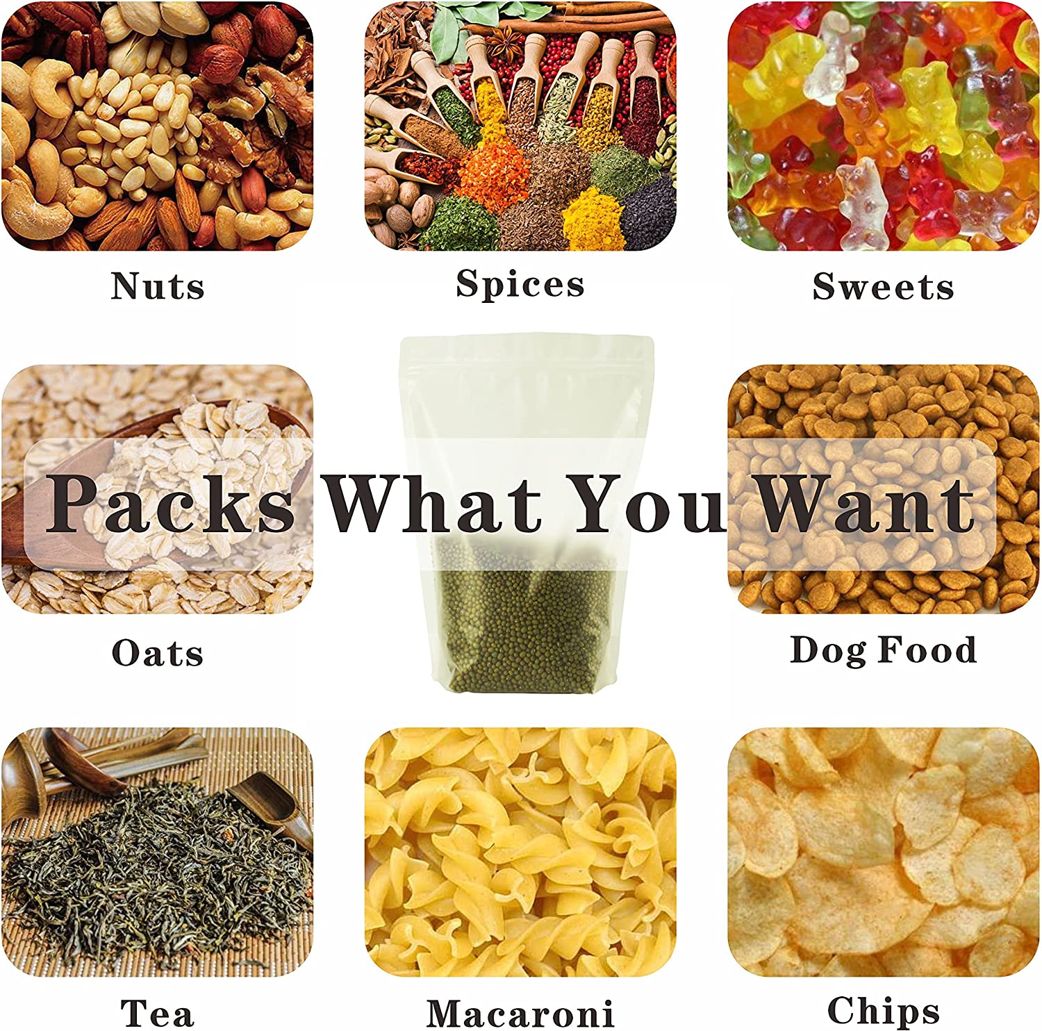 Frosted Resealable Custom Mylar Bag Stand Up Pouch Custom Printing Nuts Oats Coffee Bean