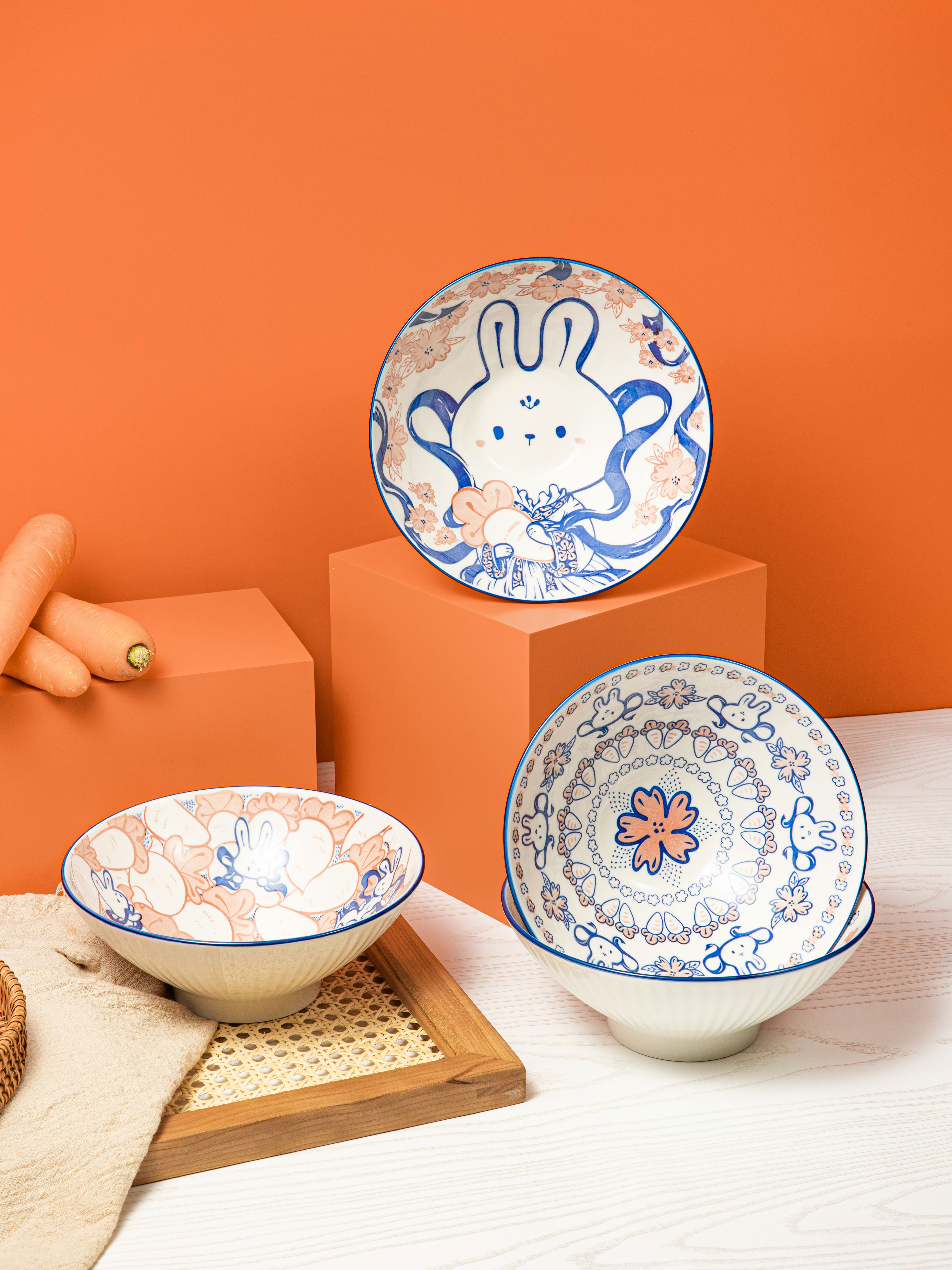 Ready To Ship In Stock Personalized Ceramic Bowls Gift Set Colorful Printed Under Glazed Kitchen 4pcs Soup 6.5 Inch 8 Inch