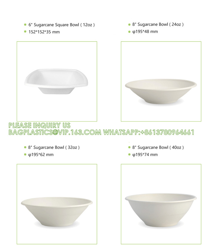 Biodegradable Disposable Compostable Sugarcane Bagasse Food Container Paper Pulp Bowl 12oz 24oz 32oz Round Salad