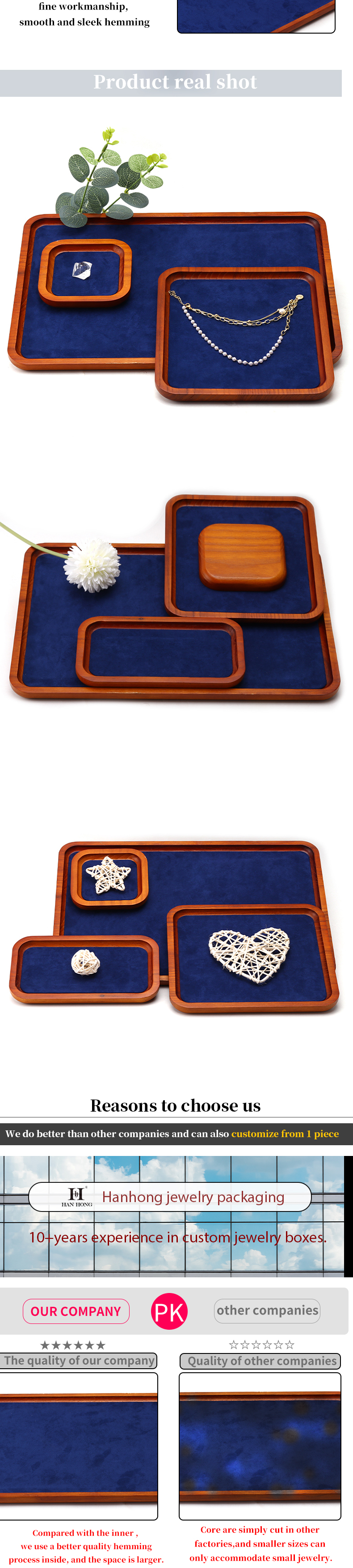 Solid Wood Luxury Jewelry Display Props Navy Super Fiber Lining for Jewelry Exhibition