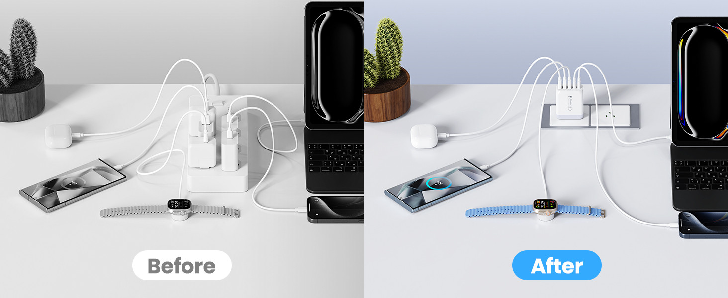 USB Wall Charger 50W Fast USB C Charging Blocks 2USB C+3USB A Portable Type C Power Adapter PD Cargadores Para Celular