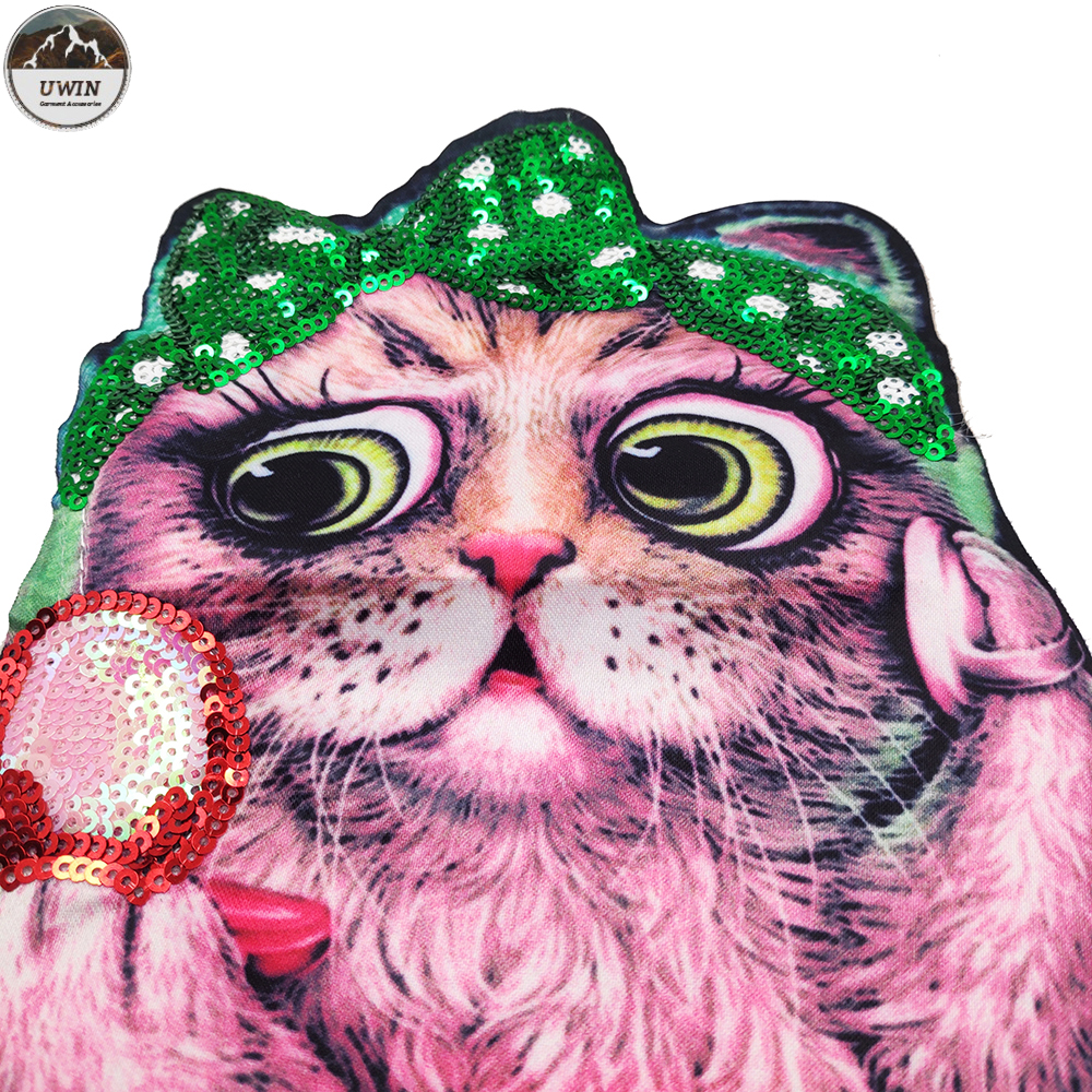Sequin Lace 3D Owl Iron On Patch , Cat Embroidered Iron On Appliques Handmade