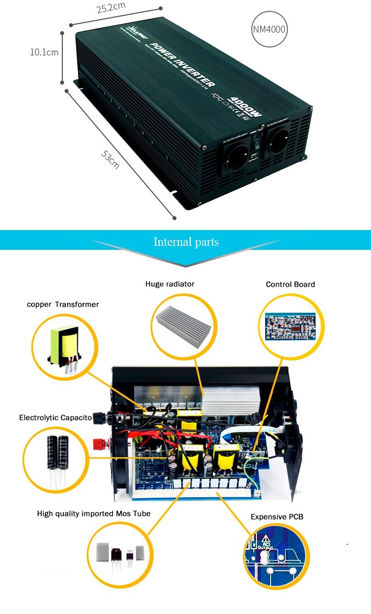 Black 4000W Modified Sine Power Inverter , Multiscene Car Power Inverter